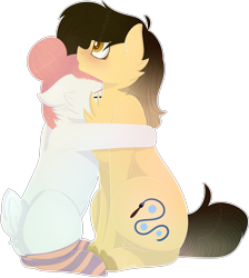 Size: 2713x3028 | Tagged: safe, artist:maximpy, artist:popcornhorns, deleted from derpibooru, imported from derpibooru, oc, oc only, oc:llana, oc:tsanaimi, earth pony, pony, chest fluff, female, floppy ears, high res, hug, mare, simple background, transparent background