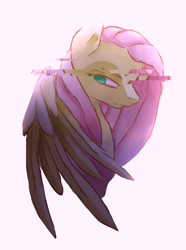 Size: 2988x4012 | Tagged: safe, artist:tuxisthename, imported from derpibooru, fluttershy, pony, absurd resolution, bust, error, female, glitch, looking away, looking sideways, portrait, simple background, solo, white background