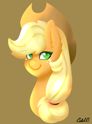 Size: 1300x1750 | Tagged: safe, artist:ciderpunk, imported from derpibooru, applejack, pony, brown background, bust, colored pupils, female, simple background, solo