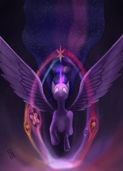 Size: 2417x3357 | Tagged: safe, artist:sgrayda, imported from derpibooru, twilight sparkle, alicorn, pony, elements of harmony, female, glowing eyes, solo, starry mane, twilight sparkle (alicorn)