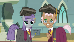 Size: 1920x1090 | Tagged: safe, imported from derpibooru, screencap, maud pie, rusty tenure, pony, rock solid friendship, diploma