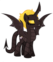 Size: 1024x1205 | Tagged: safe, artist:das_leben, imported from derpibooru, oc, oc only, demon pony, pony, curved horn, fangs, simple background, solo, transparent background, vector, wings, yellow eyes, yellow sclera