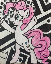 Size: 1024x1281 | Tagged: safe, artist:project-parallel, imported from derpibooru, pinkie pie, pony, abstract background, female, solo, traditional art