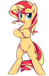 Size: 1280x2000 | Tagged: safe, artist:haden-2375, imported from derpibooru, sunset shimmer, pony, unicorn, bipedal, featureless crotch, female, mare, open mouth, simple background, solo, white background