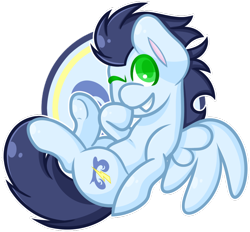 Size: 1024x950 | Tagged: safe, artist:ak4neh, imported from derpibooru, soarin', pony, flying, grin, male, one eye closed, simple background, smiling, solo, transparent background, wink