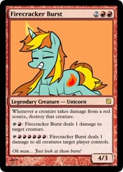 Size: 375x523 | Tagged: safe, imported from derpibooru, firecracker burst, pony, card, ccg, cute, grin, magic, magic the gathering, smiling, trading card