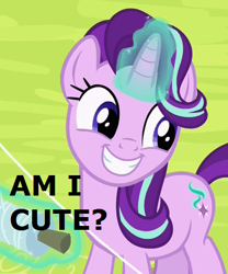 Size: 392x472 | Tagged: safe, edit, edited screencap, imported from derpibooru, screencap, starlight glimmer, pony, rock solid friendship, cropped, female, image macro, meme, smiling, solo