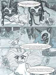 Size: 1024x1365 | Tagged: safe, artist:tillie-tmb, imported from derpibooru, nightmare moon, princess celestia, pony, comic:the amulet of shades, comic, crying, crystal, elements of harmony, magic