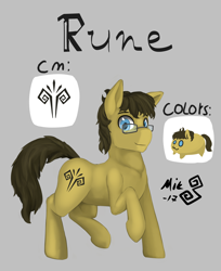 Size: 2894x3545 | Tagged: safe, artist:mik3thestrange, imported from derpibooru, oc, oc only, oc:rune, earth pony, pony, gray background, male, reference sheet, simple background, solo, stallion