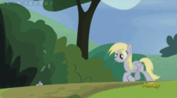 Size: 615x340 | Tagged: safe, artist:小凱, edit, edited screencap, imported from derpibooru, screencap, braeburn, derpy hooves, pinkie pie, pegasus, pony, saddle up!, rock solid friendship, animated, chinese, derpyabuse, female, gif, mare, throwing