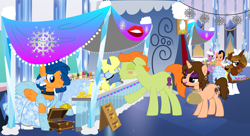 Size: 11000x6000 | Tagged: safe, artist:evilfrenzy, imported from derpibooru, oc, oc only, oc:azure, oc:azure/sapphire, oc:chloe adore, oc:cold front, oc:leviathan, oc:sapphire, earth pony, pegasus, pony, unicorn, absurd resolution, bits, blue eyeshadow, blue lipstick, blushing, bracelet, clothes, crossdressing, dress, evening gloves, exhibitionism, eyes closed, eyeshadow, female, femboy, gay, gloves, jewelry, kissing, kissing booth, lipstick, long gloves, makeup, male, mare, necklace, prostitution, public use, purple eyeshadow, purple lipstick, shoes, sissy, smiling, stallion, yellow lipstick