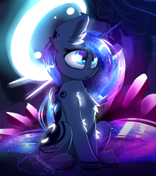 Size: 2500x2828 | Tagged: safe, artist:madacon, imported from derpibooru, princess luna, alicorn, pony, chest fluff, color porn, crescent moon, cute, female, galaxy mane, lunabetes, mare, moon, sitting, solo