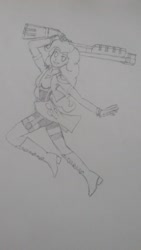 Size: 1152x2048 | Tagged: safe, imported from derpibooru, pinkie pie, equestria girls, female, final fantasy, gun, monochrome, pencil drawing, solo, traditional art, weapon