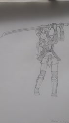 Size: 1152x2048 | Tagged: safe, imported from derpibooru, sunset shimmer, equestria girls, female, final fantasy, monochrome, pencil drawing, solo, traditional art