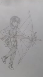 Size: 1152x2048 | Tagged: safe, imported from derpibooru, twilight sparkle, equestria girls, arrow, bow (weapon), bow and arrow, converse, female, final fantasy, monochrome, pencil drawing, shoes, solo, traditional art, weapon