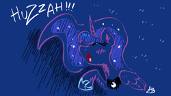 Size: 1152x648 | Tagged: safe, artist:chirpy-chi, imported from derpibooru, princess luna, pony, eyes closed, female, huzzah, ms paint, raised hoof, solo