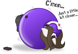 Size: 3000x2065 | Tagged: safe, artist:nxzc88, imported from derpibooru, oc, oc only, oc:pyrisa miracles, pony, unicorn, ball, balloon, blindfold, bondage, dialogue, encasement, floppy ears, frog (hoof), high res, horn ring, inflatable, magic suppression, open mouth, remote, rolling, simple background, solo, squirming, stuck, tied up, transparent background, underhoof, upside down, wobbling