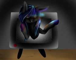 Size: 1024x819 | Tagged: safe, artist:menmadrawing, imported from derpibooru, oc, oc only, pony, creepy, solo, television