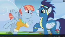 Size: 1600x900 | Tagged: safe, imported from derpibooru, screencap, soarin', windy whistles, pony, parental glideance