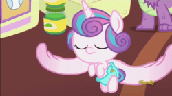 Size: 600x337 | Tagged: safe, imported from derpibooru, screencap, princess flurry heart, spike, pony, a flurry of emotions, animated, baby, cloth diaper, cute, diaper, discovery family logo, female, flapping, flurrybetes, gif, levitation, magic, pretending to be a bear, safety pin, solo, teddy bear, telekinesis