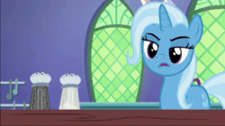 Size: 600x337 | Tagged: safe, imported from derpibooru, screencap, trixie, pony, all bottled up, animated, female, gif, magic, pepper shaker, salt shaker, solo