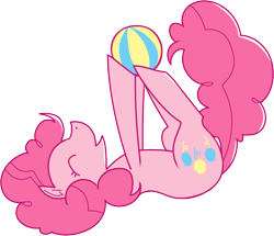 Size: 824x708 | Tagged: safe, artist:amazingmollusk, imported from derpibooru, pinkie pie, earth pony, pony, ball, eyes closed, female, on back, pie daily, simple background, smiling, solo, transparent background