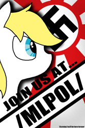 Size: 1000x1500 | Tagged: safe, artist:anonymous, imported from derpibooru, oc, oc only, oc:aryanne, earth pony, pony, /mlpol/, female, looking up, mare, nazi, poster, solo, swastika, text