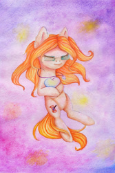 Size: 2000x3000 | Tagged: safe, artist:0okami-0ni, imported from derpibooru, oc, oc only, earth pony, pony, female, full body, glasses, heart, jewelry, mare, necklace, solo, traditional art, watercolor painting