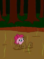 Size: 1530x2079 | Tagged: safe, artist:crimsonknight9001, artist:doctormechapyro, imported from derpibooru, pinkie pie, earth pony, pony, female, mare, messy, mud, quicksand, sinking, smelly, solo, stink lines