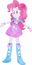 Size: 1024x2100 | Tagged: safe, artist:comicguy19090, imported from derpibooru, pinkie pie, equestria girls, balloon, boots, bracelet, clothes, female, high heel boots, jewelry, open arms, simple background, skirt, smiling, solo, white background