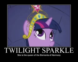 Size: 750x600 | Tagged: safe, edit, edited screencap, imported from derpibooru, screencap, twilight sparkle, pony, friendship is magic, big crown thingy, element of magic, female, image macro, jewelry, meme, motivational poster, regalia, solo, text