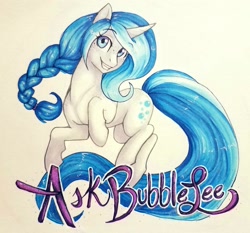 Size: 1625x1512 | Tagged: safe, artist:askbubblelee, imported from derpibooru, oc, oc only, oc:bubble lee, pony, unicorn, body freckles, copic, cute, female, freckles, grin, mare, markers, simple background, smiling, solo, traditional art, wip