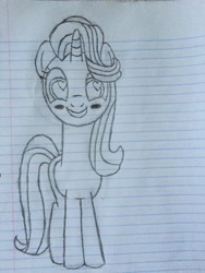 Size: 2448x3264 | Tagged: safe, artist:whobawhats, imported from derpibooru, starlight glimmer, pony, unicorn, blush sticker, blushing, cute, female, glimmerbetes, heart eyes, irl, lined paper, looking at you, mare, pencil drawing, photo, solo, traditional art, wingding eyes