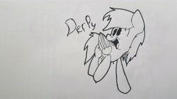 Size: 4730x2660 | Tagged: safe, artist:dark shadow, imported from derpibooru, derpy hooves, pegasus, pony, absurd resolution, female, happy, ink, inkblot, smiling, solo, traditional art