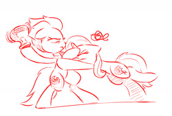 Size: 2392x1620 | Tagged: source needed, safe, artist:dilarus, deleted from derpibooru, imported from derpibooru, fleetfoot, trixie, pegasus, pony, unicorn, monochrome, sketch, trophy