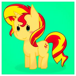 Size: 1552x1552 | Tagged: safe, artist:rockarboom, imported from derpibooru, sunset shimmer, pony, unicorn, chibi, female, mare, smiling, solo