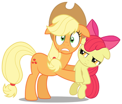 Size: 3527x3000 | Tagged: safe, artist:brony-works, imported from derpibooru, apple bloom, applejack, earth pony, pony, bridle gossip, apple bloom is not amused, female, filly, floppy ears, high res, mare, simple background, transparent background, vector