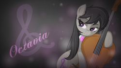 Size: 1920x1080 | Tagged: safe, artist:alexpony, artist:chiramii-chan, artist:killryde, edit, imported from derpibooru, octavia melody, earth pony, pony, cello, cutie mark, female, lidded eyes, mare, musical instrument, solo, wallpaper, wallpaper edit