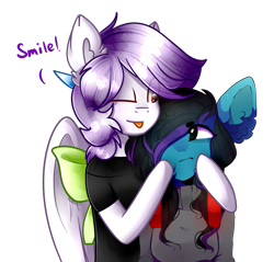 Size: 1360x1300 | Tagged: safe, artist:despotshy, artist:nijikawai, imported from derpibooru, oc, oc only, oc:despy, oc:soul heart, anthro, earth pony, bow, clothes, female, hair bow, mare, simple background, tongue out, transparent background