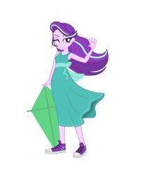 Size: 3000x3500 | Tagged: safe, artist:darthlena, imported from derpibooru, starlight glimmer, equestria girls, clothes, converse, cute, dress, dress interior, female, kite, one eye closed, shoes, simple background, sneakers, solo, transparent background, vector, wind, wink