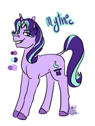 Size: 545x720 | Tagged: safe, artist:dserpentes, imported from derpibooru, oc, oc only, oc:mythic, pony, unicorn, female, grin, leonine tail, lidded eyes, magical lesbian spawn, offspring, parent:starlight glimmer, parent:trixie, parents:startrix, simple background, smiling, solo, white background