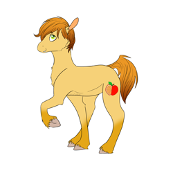 Size: 3240x3240 | Tagged: safe, artist:xenalollie, imported from derpibooru, oc, oc only, oc:jazz apple, earth pony, pony, high res, male, raised hoof, simple background, solo, stallion, white background