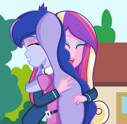 Size: 1180x1152 | Tagged: safe, artist:lovelygirlmusicer, imported from derpibooru, princess cadance, princess luna, equestria girls, friendship games, dean cadance, duo, duo female, female, hug, scene interpretation, vice principal luna