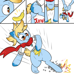 Size: 3000x3000 | Tagged: safe, artist:saralien, imported from derpibooru, oc, oc only, oc:aaren great, earth pony, pony, banana, clothes, food, male, solo