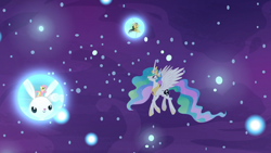 Size: 1920x1080 | Tagged: safe, imported from derpibooru, screencap, angel bunny, daring do, fluttershy, princess celestia, alicorn, pony, a royal problem, dream orbs, dream realm, dream walker celestia, female, mare