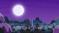 Size: 1920x1080 | Tagged: safe, imported from derpibooru, screencap, pony, a royal problem, background, canterlot, clear with periodic sky, moon, night, no pony, scenery