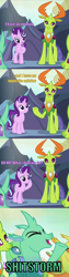 Size: 1000x3978 | Tagged: safe, edit, edited screencap, imported from derpibooru, screencap, arista, clypeus, lokiax, soupling, starlight glimmer, thorax, changedling, changeling, celestial advice, frenulum (g4), king thorax, screencap comic, shitstorm, vulgar