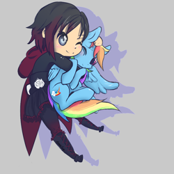 Size: 1024x1024 | Tagged: safe, artist:xmemorized, imported from derpibooru, rainbow dash, human, pegasus, pony, cute, dashabetes, female, mare, rose petals, ruby rose, rwby