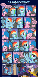 Size: 1248x2519 | Tagged: safe, artist:sorcerushorserus, imported from derpibooru, firefly, gilda, rainbow dash, griffon, pegasus, pony, comic:dash academy, boombox, comic, dorm, dormitory, female, mare, saddle bag