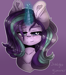 Size: 395x448 | Tagged: safe, artist:nikitasmirnovv, imported from derpibooru, starlight glimmer, pony, unicorn, bust, female, glowing horn, portrait, solo